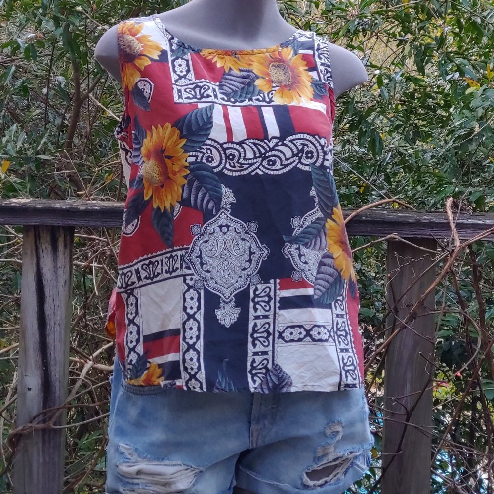 Sunflower & Paisley 100% SILK Unique Tank